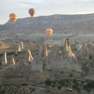 Hot air balloons in the Cappadocia region of Turkey