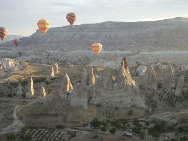 Hot air balloons in the Cappadocia region of Turkey