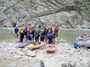 A pod of kayakers on the Middle Fork