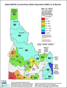 Idaho Snow Water Equivalent Map March 12, 2014