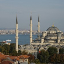 Blue Mosque with the Bosporus in the background