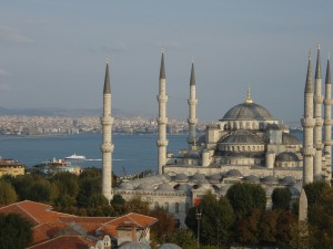 Blue Mosque with the Bosporus in the background